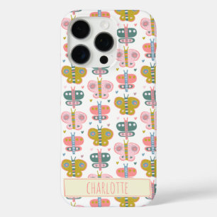 Cute Pink Butterflies Pattern Persoonlijke naam iPhone 16 Pro Hoesje