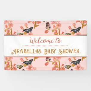 Cute Pink Butterfly Baby shower Welkomstbanner Spandoek