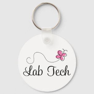 Cute Pink Butterfly Lab Tech Sleutelhanger