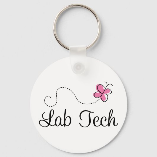 Cute Pink Butterfly Lab Tech Sleutelhanger (Voorkant)