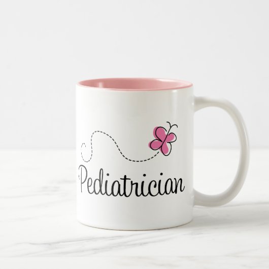 Cute Pink Butterfly Pediatricia Tweekleurige Koffiemok (Rechts)