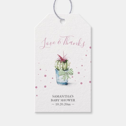 Cute Pink Cactus Waterverf Cadeaulabel (Voorkant)