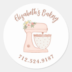 Cute Pink Cake Mixer Bakery Business Ronde Sticker