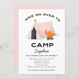 Cute Pink Camping Birthday Party Kaart