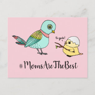 Cute Pink Cartoon Baby Bird Best Mama Briefkaart
