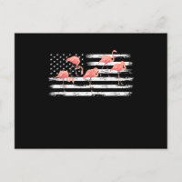 Cute Pink Cartoon Flamingo USA Flag 4th Of July