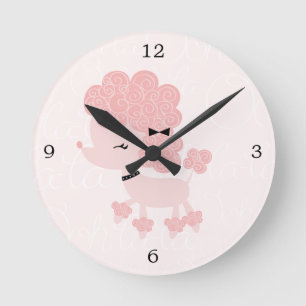 Cute Pink Cartoon French Podle Ronde Klok