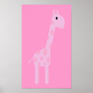 Cute Pink Cartoon Giraffe  Poster