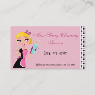 Cute Pink Cartoon Maid House Cleaning Services Visitekaartje