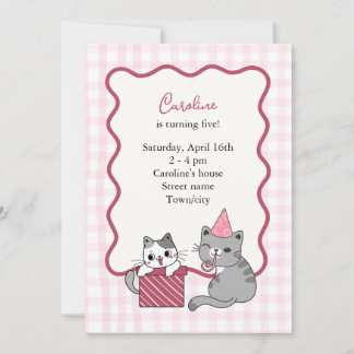 Cute Pink Cat Kid's Birthday Party Kaart