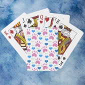 Cute Pink Cat Paw Prints Blue Hearts Meow Pokerkaarten