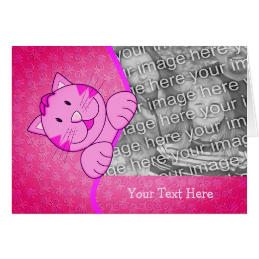 Cute Pink Cat Persoonlijke fotokaart (Voorkant Horizontaal)