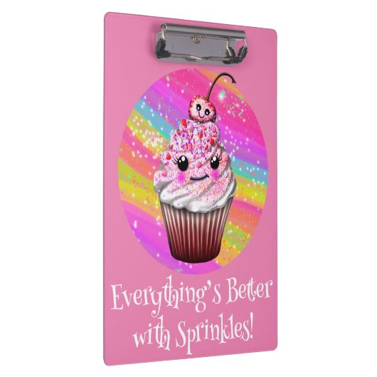 Cute Pink Cherry Cupcake met Sprinkles Cliboard Klembord (Rechts)