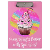 Cute Pink Cherry Cupcake met Sprinkles Cliboard Klembord (Voorkant)