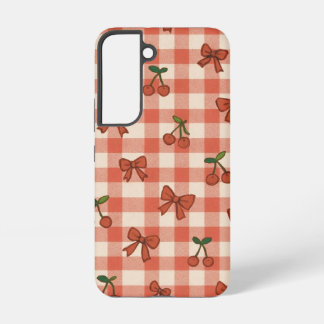 "Cute Pink Cherry Pattern Samsung Galaxy S22 Case Hoesje