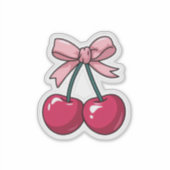 Cute Pink Cherry with Bow Sticker - Kawaii Aesthet (Devant)