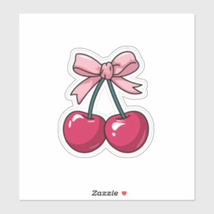 Cute Pink Cherry with Bow Sticker - Kawaii Aesthet