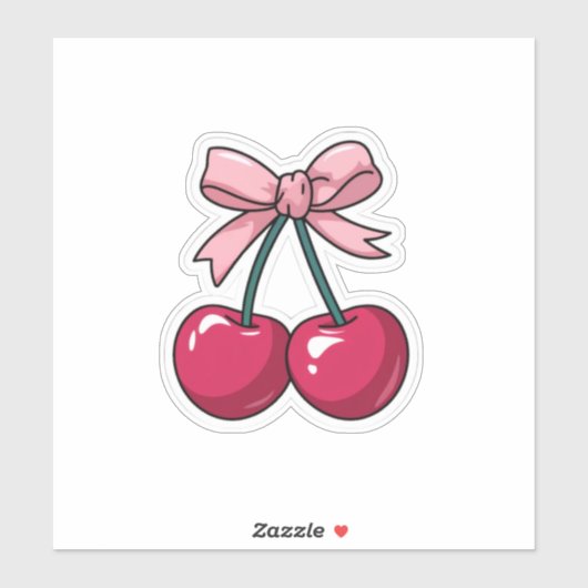 Cute Pink Cherry with Bow Sticker - Kawaii Aesthet (Feuille)