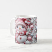 Cute Pink Christmas Snowman Mug | Cozy Winter Mug (Devant gauche)