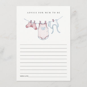 Cute Pink Clothesline Advice for Mum Baby shower Informatiekaartje