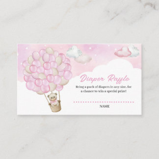 Cute Pink Clouds Teddy Bear Balloons Diaper Raffle Informatiekaartje