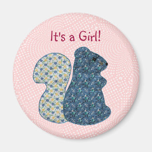 Cute Pink Country Style Squirrel Baby Girl Magneet