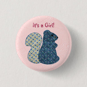 Cute Pink Country Style Squirrel Baby Girl Ronde Button 3,2 Cm