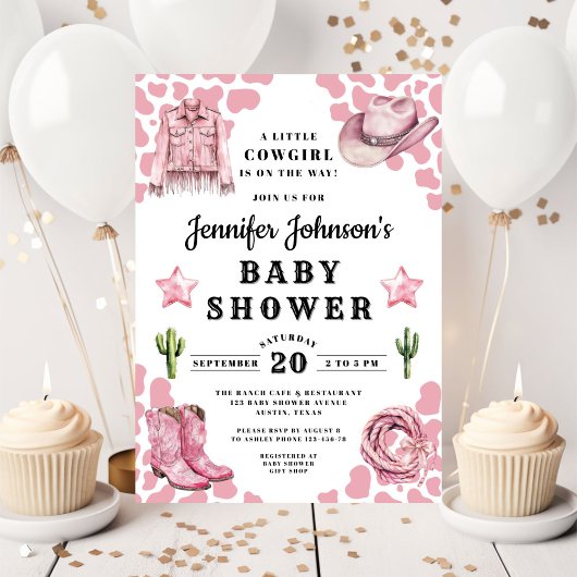 Cute Pink Cowgirl Baby Shower Kaart