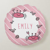 Cute Pink Crab Zee Animal Girl Naam Rond Kussen (Achterkant)