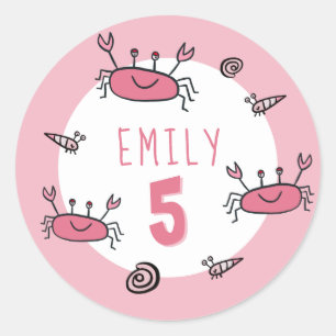 Cute Pink Crab Zee Animals Girl Birthday Ronde Sticker