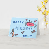 Cute Pink Crab Zee Animals Girl Happy Birthday Kaart (Gele Bloem)