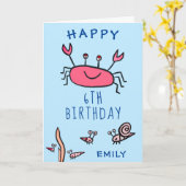 Cute Pink Crab Zee Animals Girl Happy Birthday Kaart (Gele Bloem)