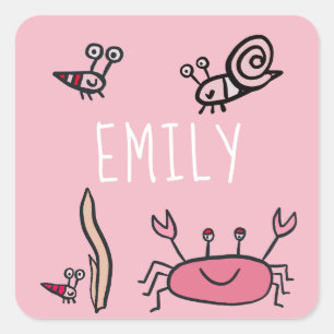 Cute Pink Crab Zee Animals Girl Happy Birthday Vierkante Sticker