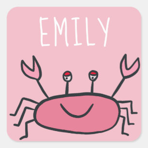 Cute Pink Crab Zee Animals Girl Name Vierkante Sticker