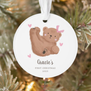 Cute Pink Cub Beer Baby's Eerste Kerstmis Ornament