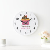Cute Pink Cupcake Keukennaam Grote Klok (Huis)