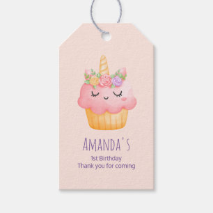 Cute Pink Cupcake Unicorn met Roos Cadeaulabel