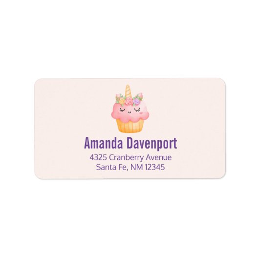 Cute Pink Cupcake Unicorn met Roos Etiket (Voorkant)