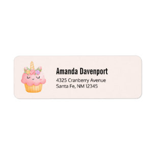 Cute Pink Cupcake Unicorn met Roos Etiket