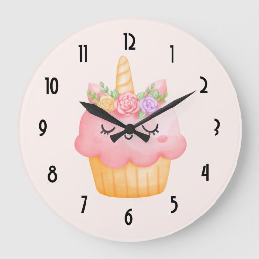 Cute Pink Cupcake Unicorn met Roos Grote Klok (Voorkant)