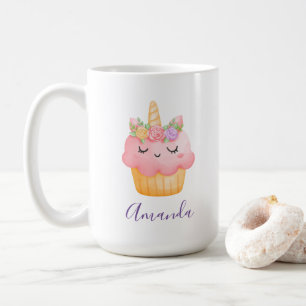 Cute Pink Cupcake Unicorn met Roos Koffiemok