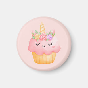 Cute Pink Cupcake Unicorn met Roos Magneet