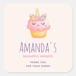 Cute Pink Cupcake Unicorn met Roos Vierkante Sticker