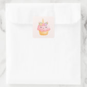 Cute Pink Cupcake Unicorn met Roos Vierkante Sticker (Tas)