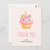 Cute Pink Cupcake Unicorn met Rozen Dank u Briefkaart (Voorkant / Achterkant)