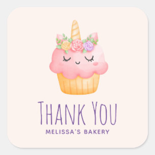 Cute Pink Cupcake Unicorn met Rozen Dank u Vierkante Sticker