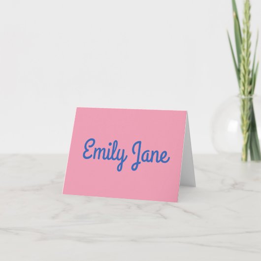 Cute Pink Custom Monogram Name Blue Typography Notitiekaartje (Voorkant)