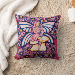 Cute Pink Daisy Fairy Mushroom Art Fairies Kussen