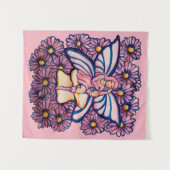 Cute Pink Daisy Fairy Mushroom Art Fairies Wandkleed (Voorkant (horizontaal))