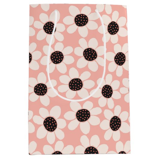 Cute Pink Daisy Flower Pattern Medium Cadeauzakje (Voorkant)